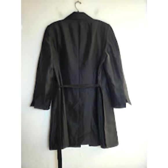 Kate Hill Women Black 100% Silk Midlength Tie Waist Satin Button Trench Coat 18W - Picture 5 of 9